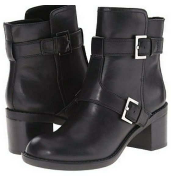 EUC Nine West Lorena' Buckle Mid Boot Biker Booties Size 10 - Picture 1 of 14